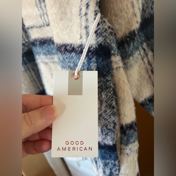 NWT: Anthropologie, Good American Cream and Indigo Plaid Jacket - sold out - Picture 4 of 12